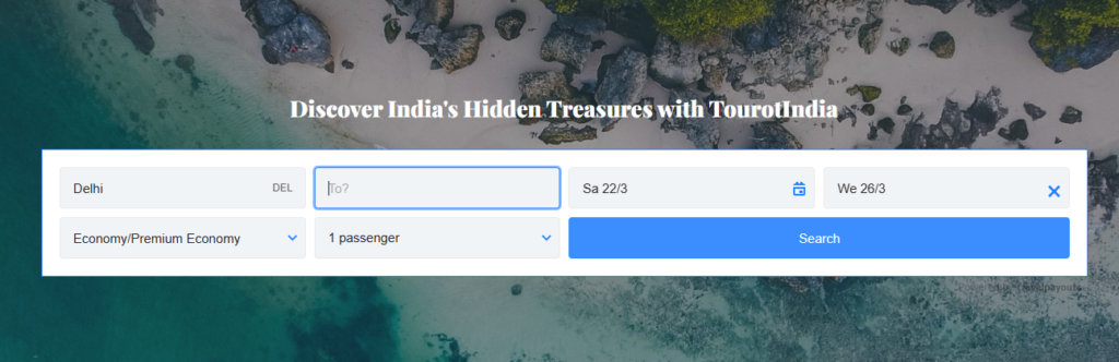 Flight Ticket booking image of tourotindia website.